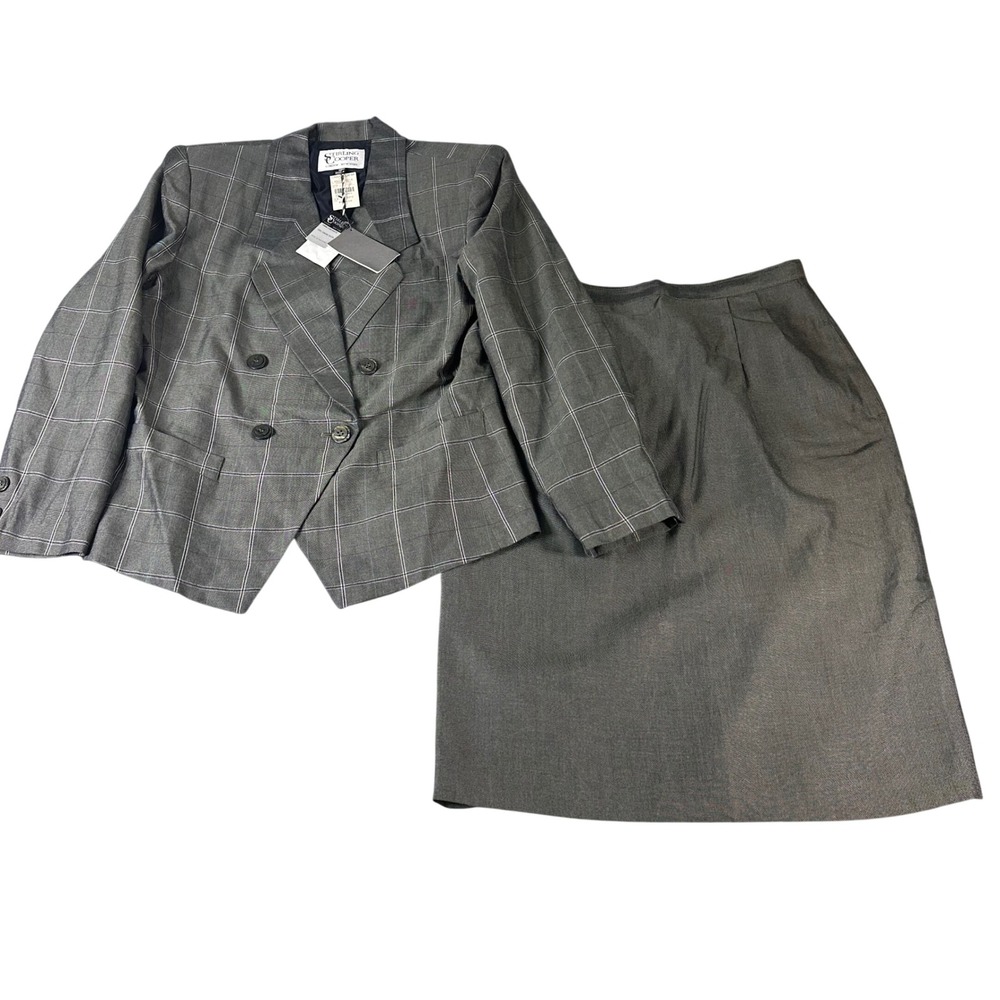 Stirling Cooper Vintage Gray Windowpane Plaid Skirt Suit Set NWT Size 12